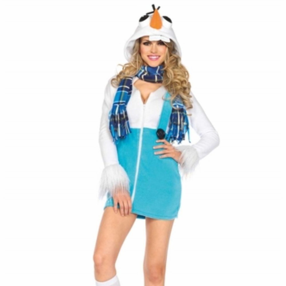 LEG AVENUE Cozy Snowman Frozen Frosty Ski Snow Bunny Winter Scarf Hooded Dress M